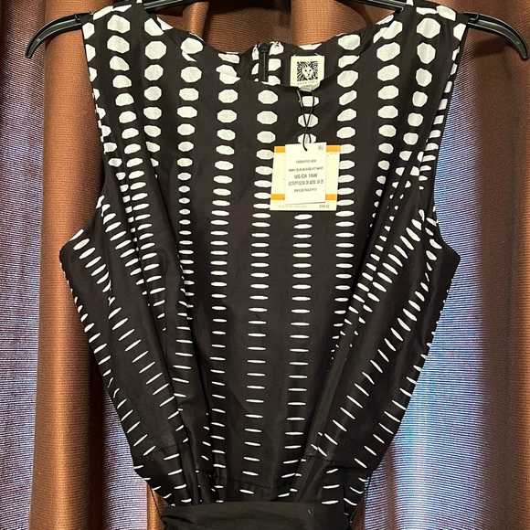 ANNE KLEIN NWT Black/White Sleeveless Fit And Flare Dot Print Dress Tie Waist - Picture 9 of 9